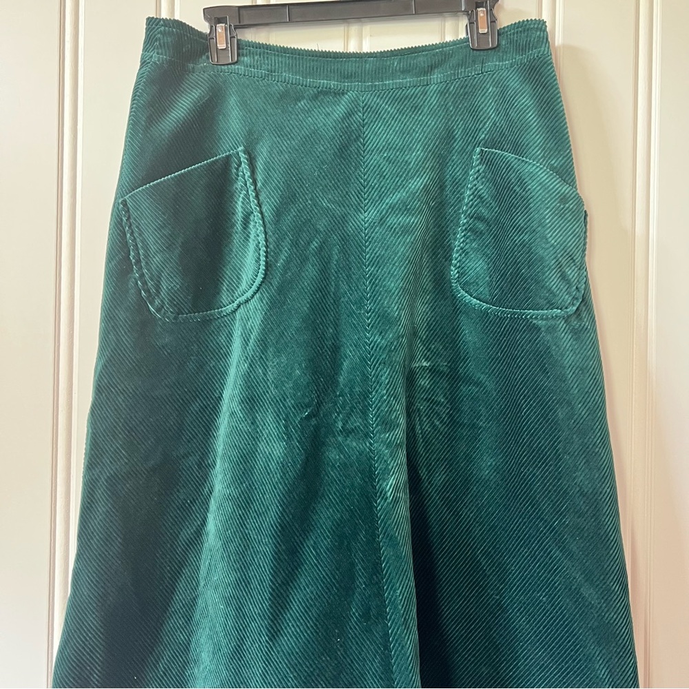 Vintage Herman Geist Emerald Green Corduroy Skirt 15/16 A-Line Midi Pockets - Picture 2 of 6